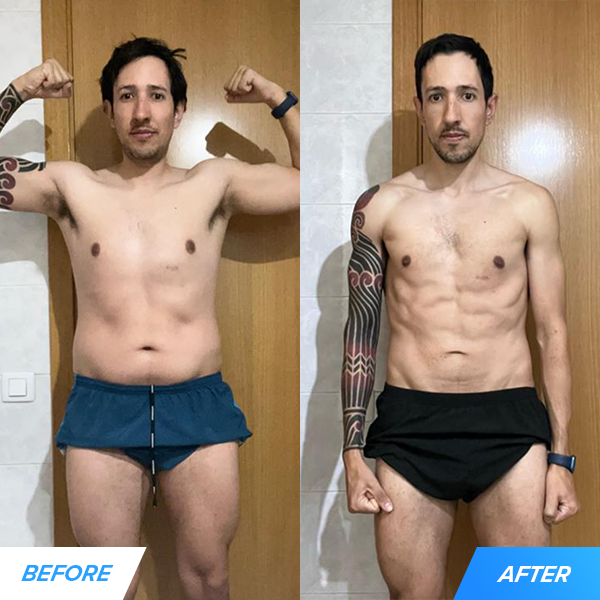 And last but very not least is Alan (30 years old), who lost 29 pounds, 10% body fat, and 5 inches off his waist by following a simple-but-flexible plan.  