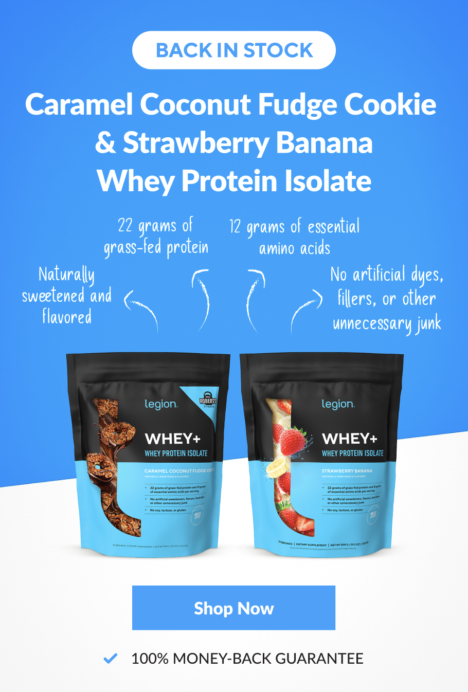 Back in Stock! Caramel Coconut Fudge Cookie & Strawberry Banana Whey