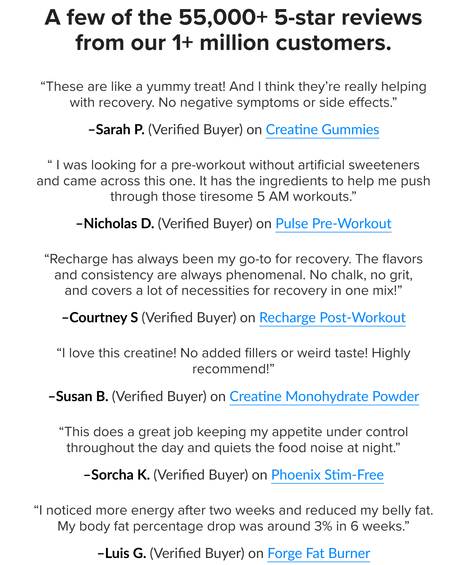 A few of the 55,000+ 5-star reviews from our 1+ million customers.