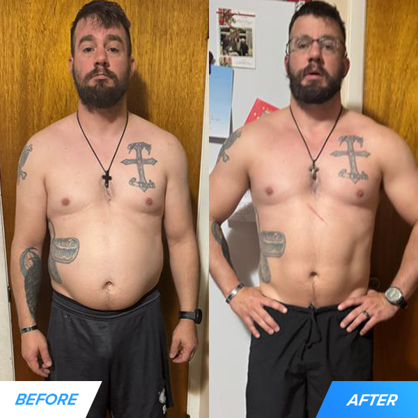  Devon (38) recomped his body loosing 17% body fat while he increased his whole-body strength.