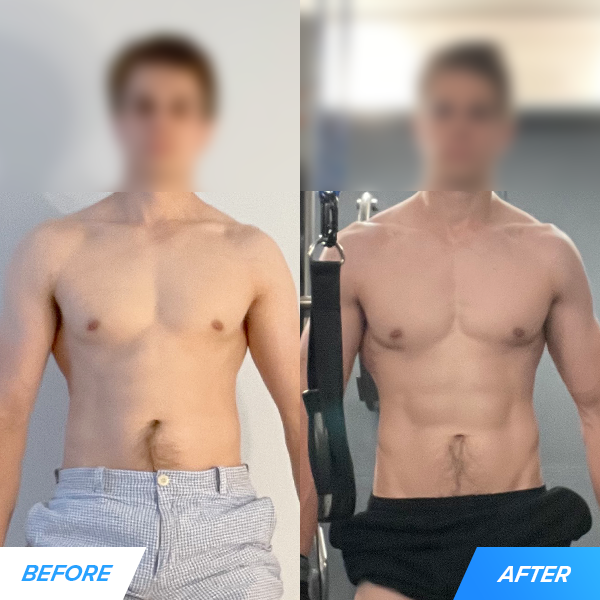 We helped Martin (33) cut down to about 8% body fat, lose 9 pounds, and add over 100 pounds to his key lifts