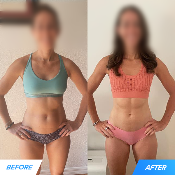 Samantha, 32, was content with her body but wanted to get stronger, and she achieved a perfect recomp - visibly lower body fat percentage at the same weight.