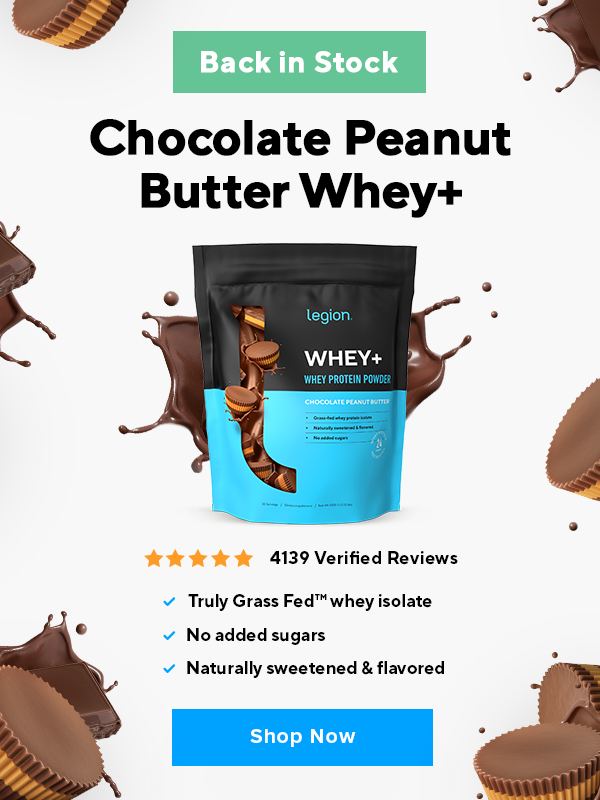 Whey+ chocolate peanut butter is back in stock.