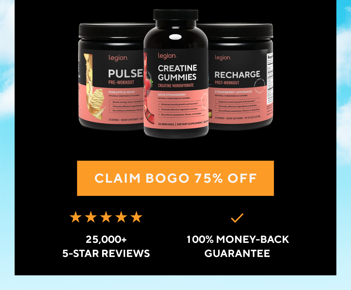 BOGO 75% off performance and recovery supplements