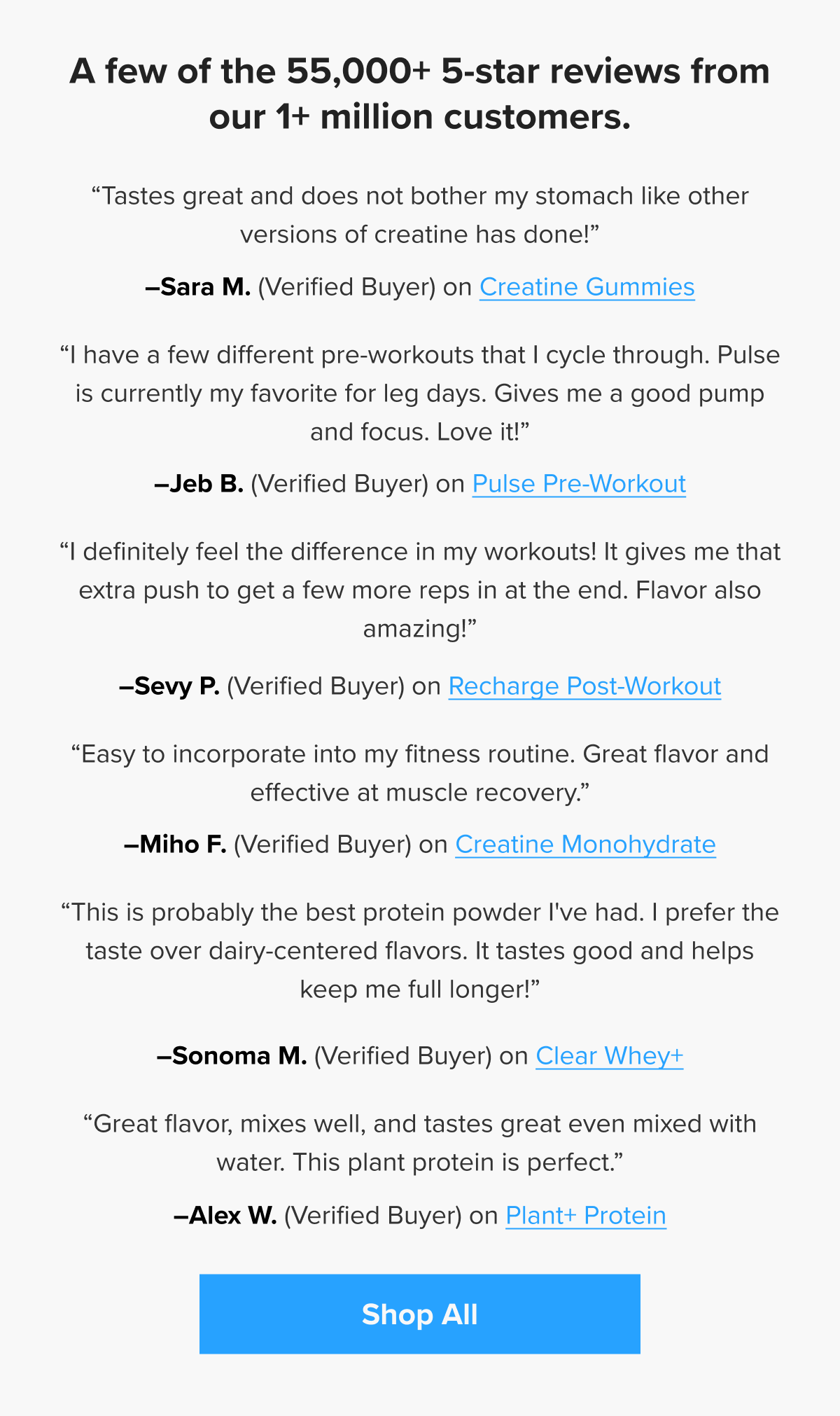 A few of the 55,000+ 5-star reviews from our 1+ million customers.