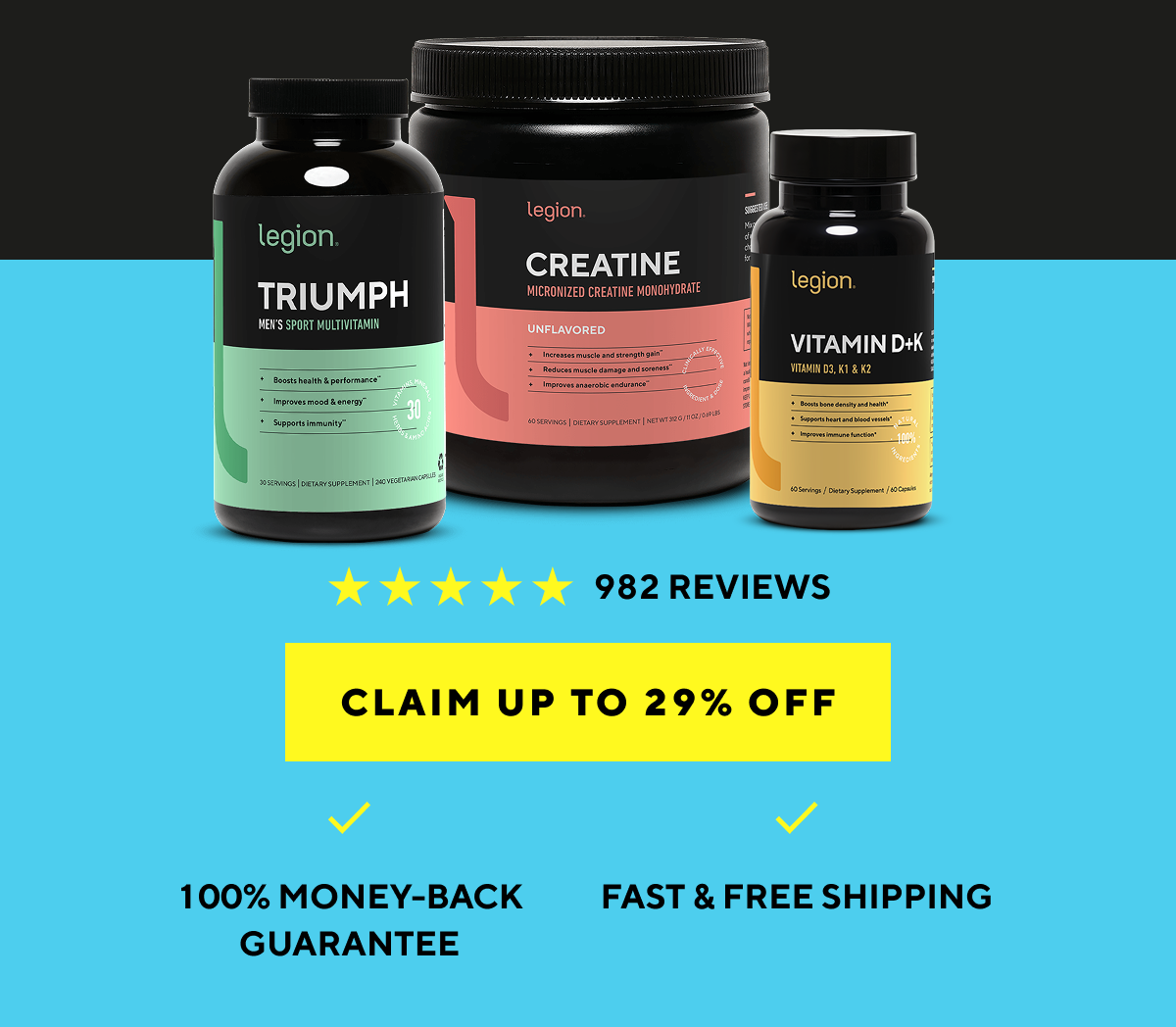 Save up to 29% on creatine, multivitamins and vitamin D+K