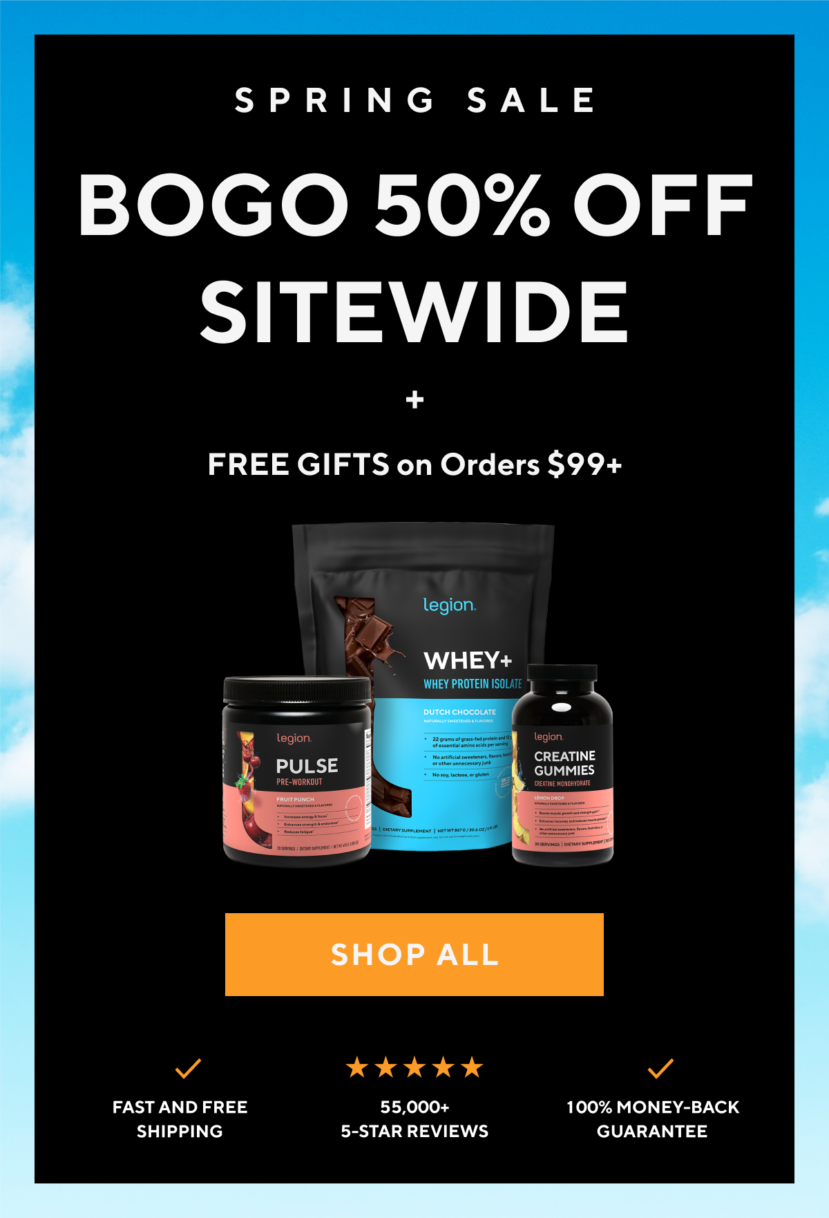 an image of a black and blue flyer with a picture of a bottle of whey