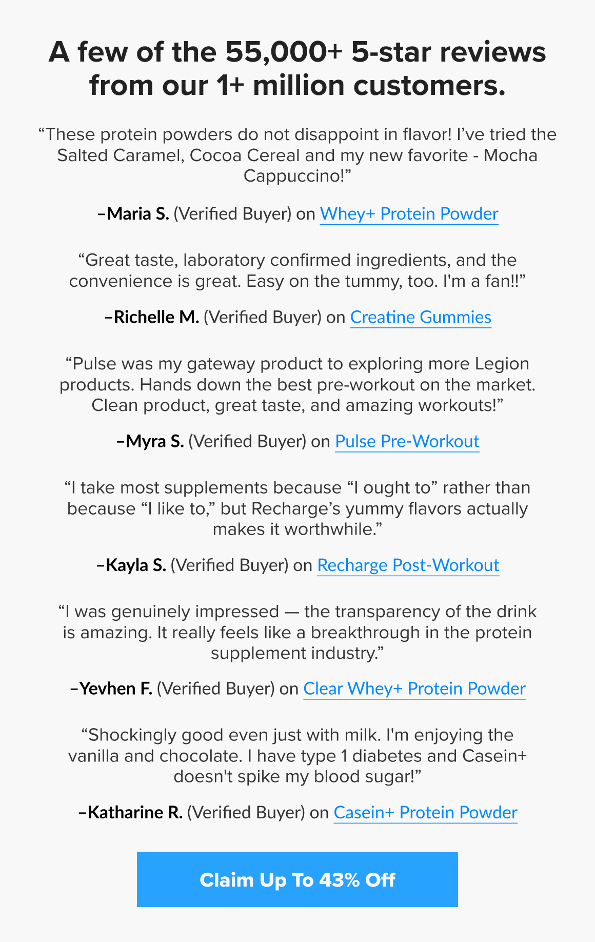 A few of the 55,000+ 5-star reviews from our 1+ million customers.
