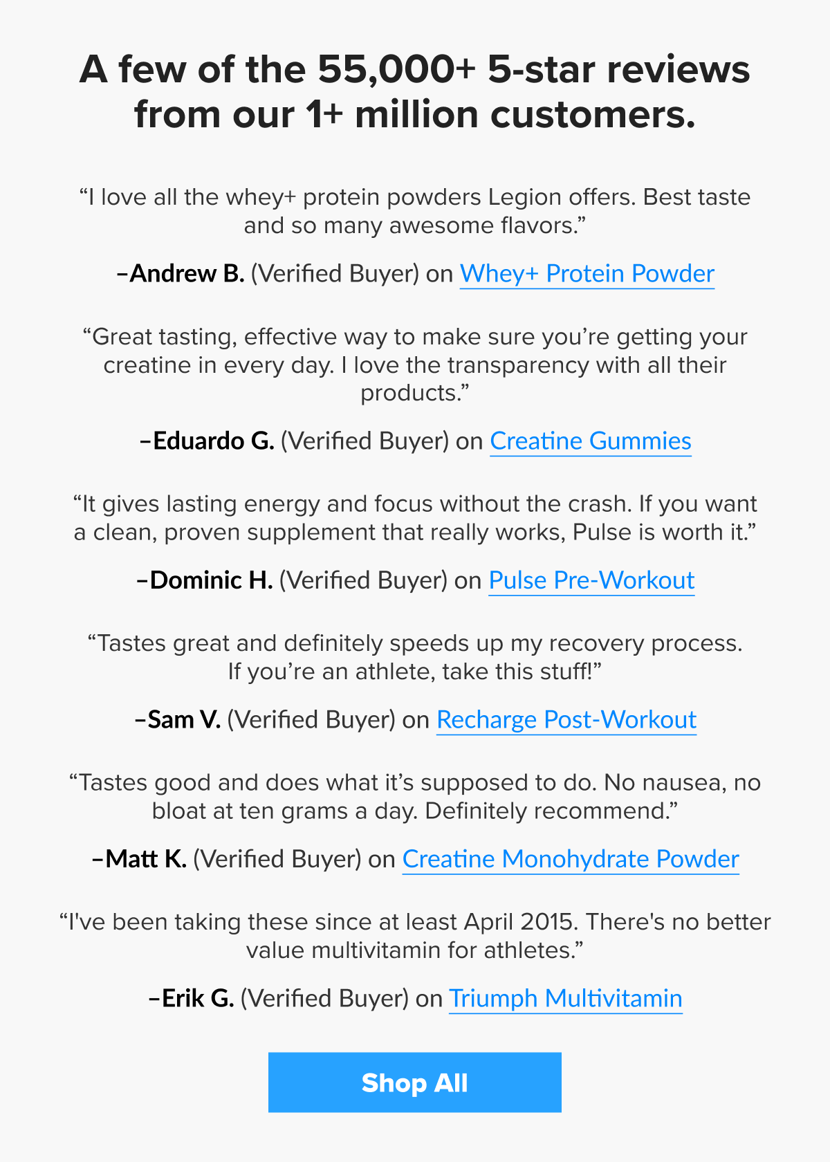 A few of the 55,000+ 5-star reviews from our 1+ million customers.