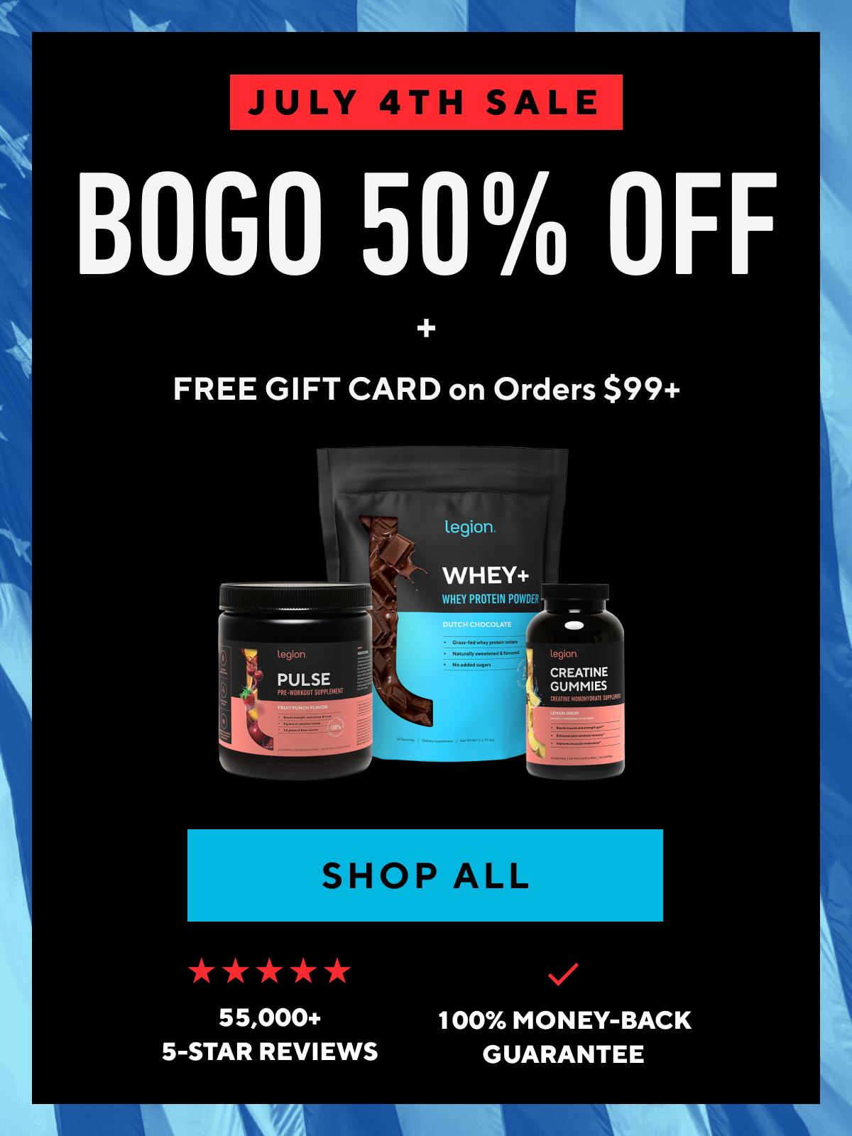 BOGO up to 50% off + free gift cards!