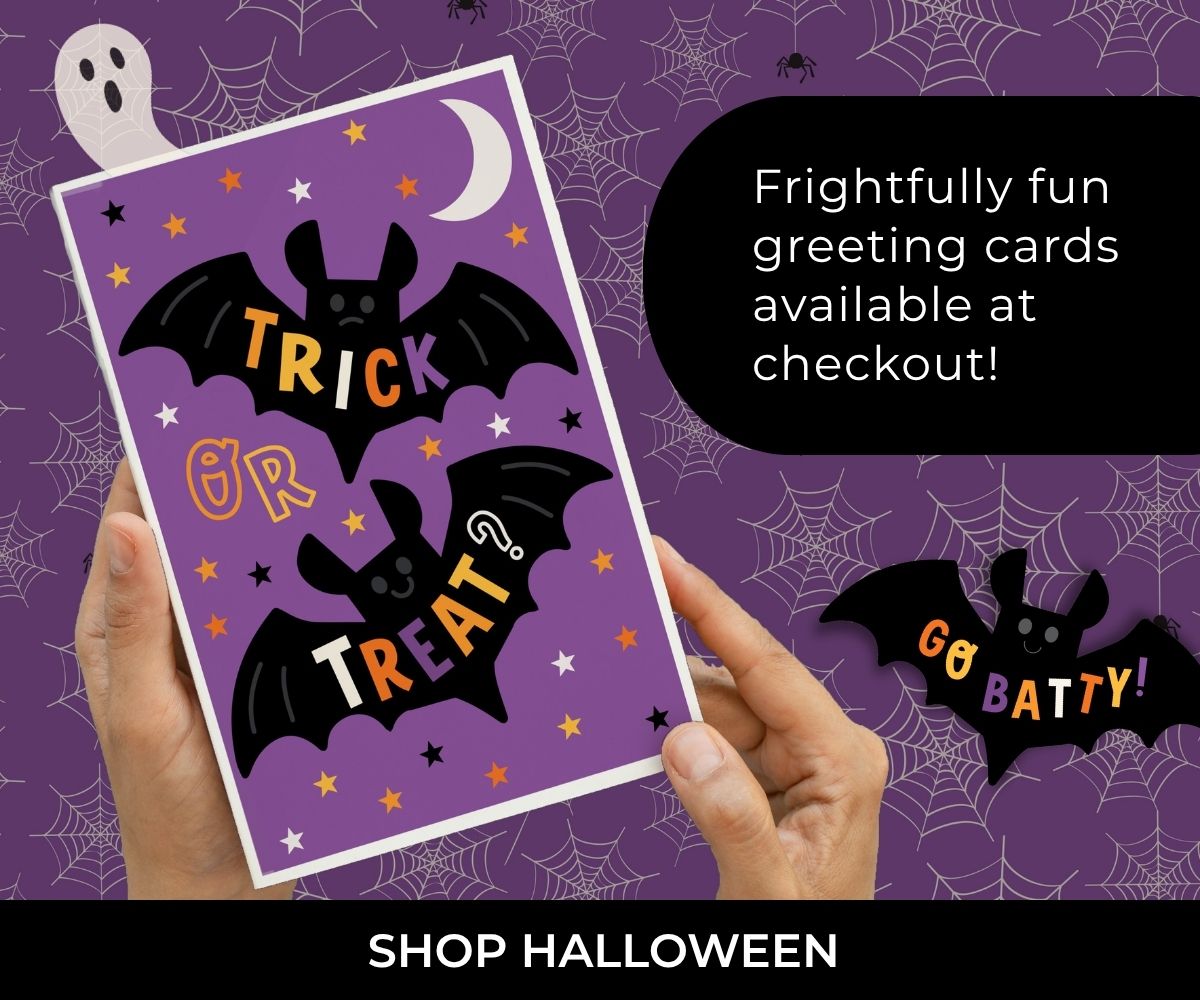 Frightfully fun greeting cards avaialable at checkout!