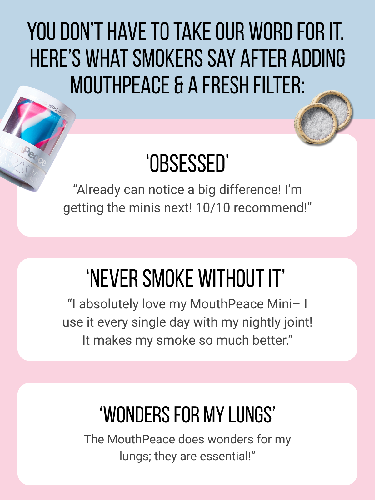 Here's what smokers say after adding a MouthPeace & A fresh Filter...