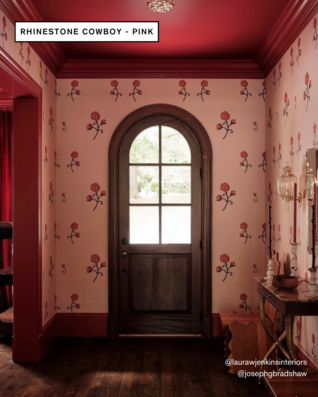 RHINESTONE COWBOY in Pink shown in an entryway