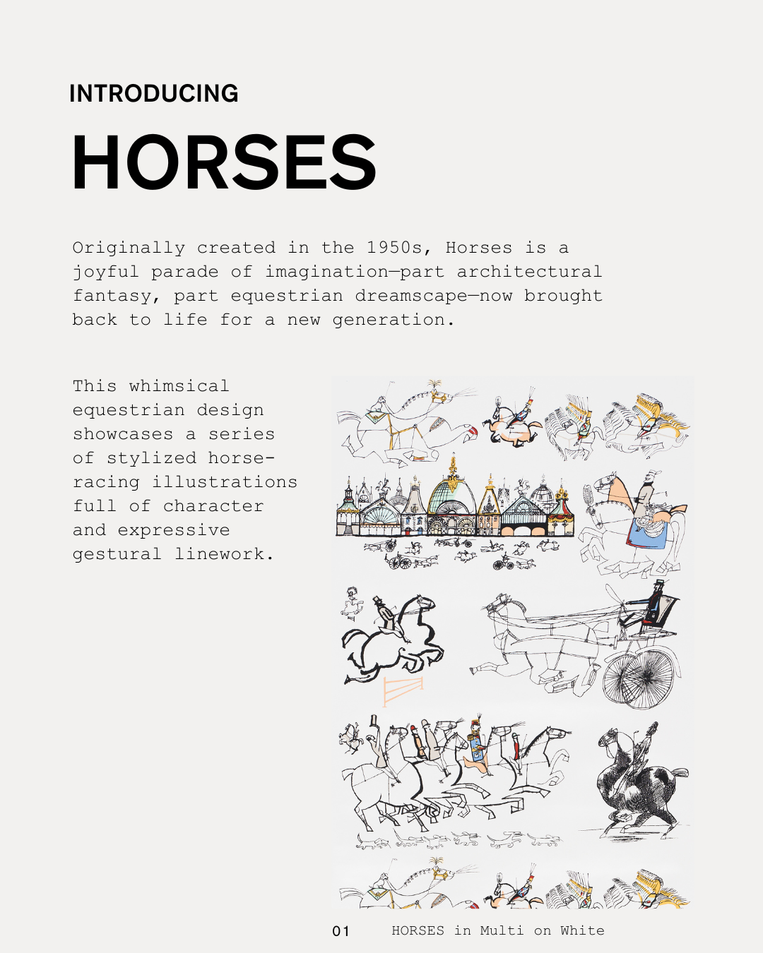 HORSES, a Saul Steinberg design turned wallpaper for Backdrop's newest Archive Collection