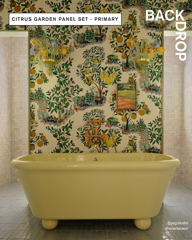 CITRUS GARDEN wallpaper installed in a bathroom