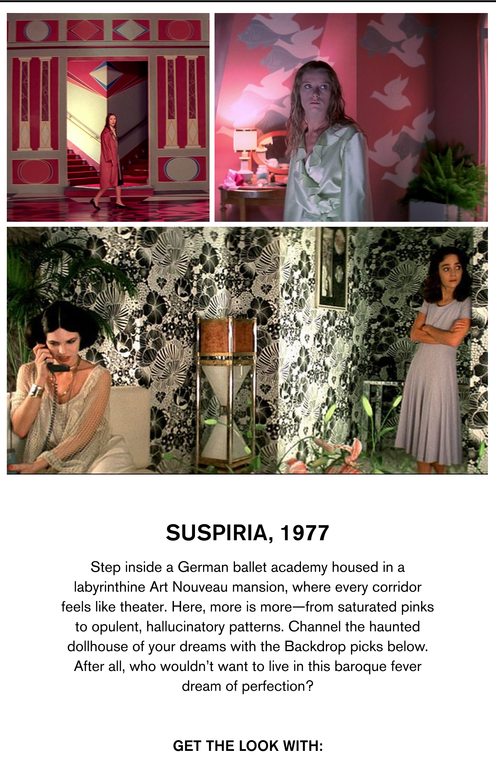Interior design inspired by SUSPIRIA, where every corridor feels like theater