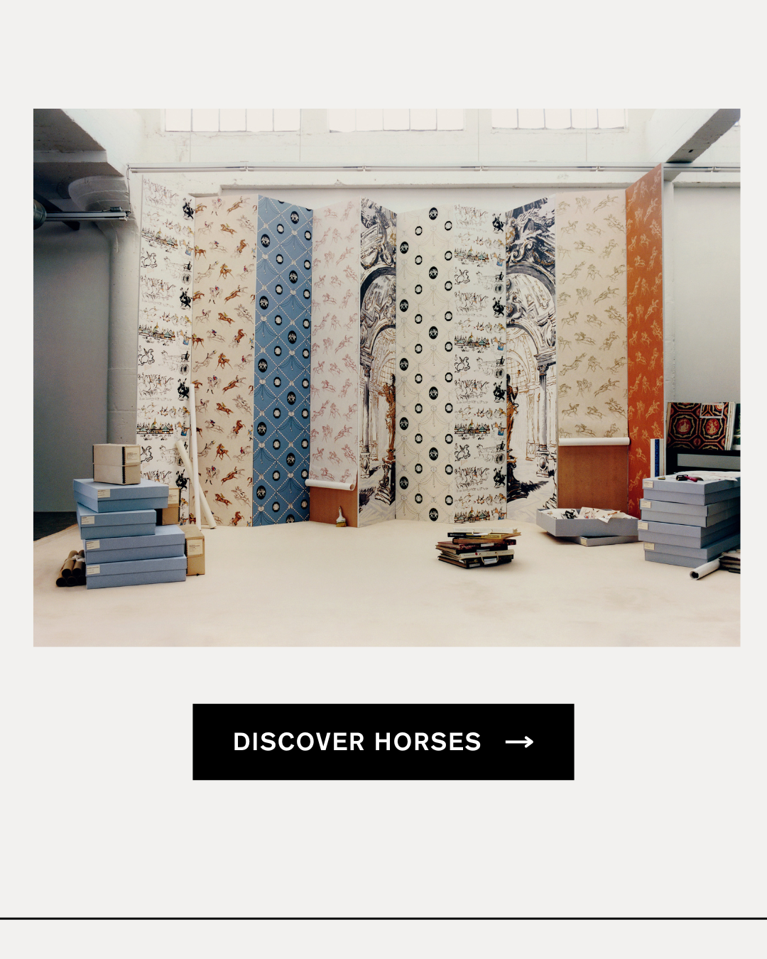 HORSES, a Saul Steinberg design turned wallpaper for Backdrop's newest Archive Collection