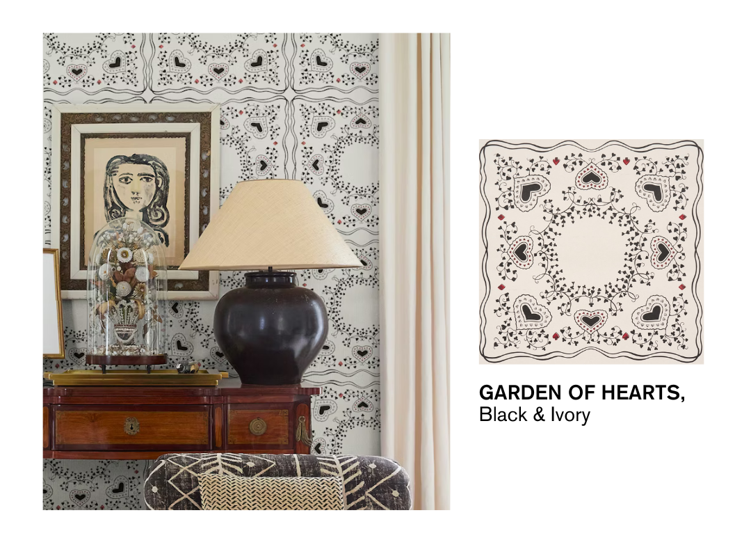 GARDEN OF HEARTS in Black & Ivory