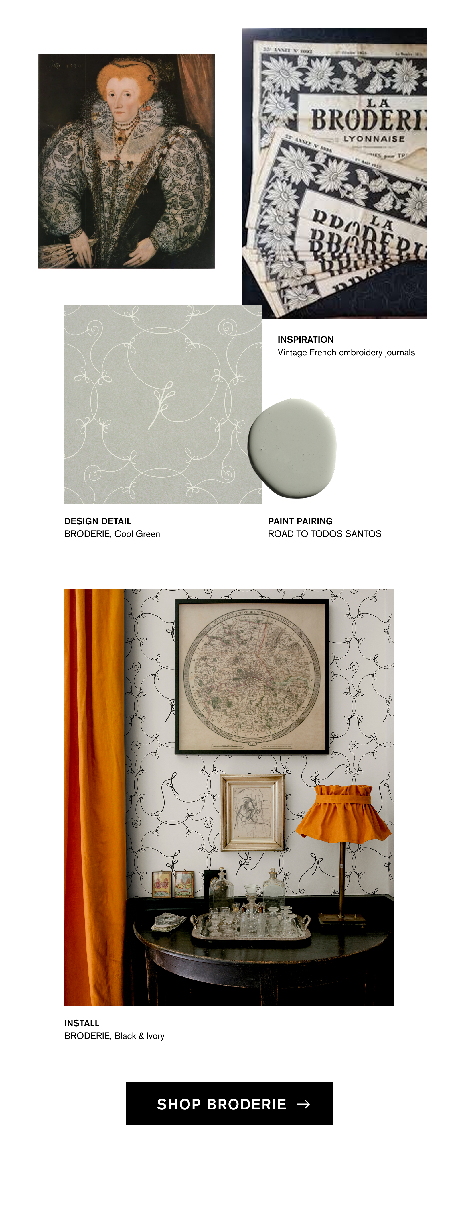 SHOP NOW : BRODERIE wallpaper by BACKDROP, an intricate, airy mid-scale design