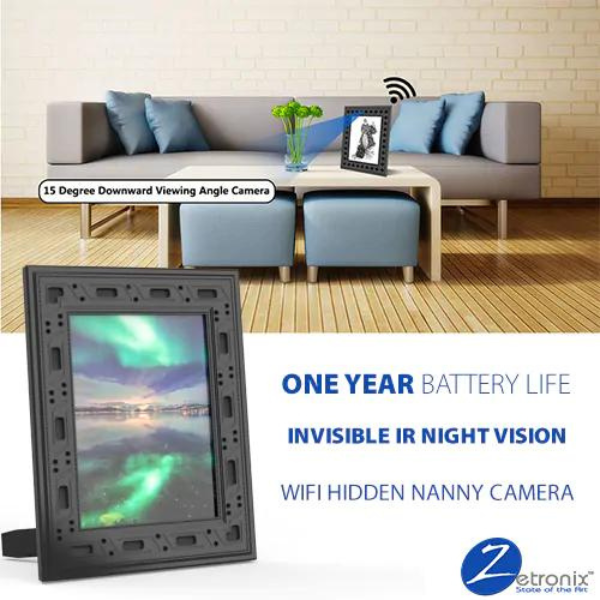 Zetronix Linus HD WIFI Nanny Cam Picture Frame with IR Night Vision and 1 Year Standby Life