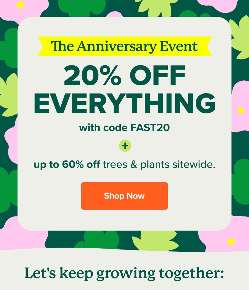 The Anniversary Event 20% OFF EVERYTHING with code FAST20 up to 60% off trees & plants sitewide. Let's keep growing together: SHOP NOW>>