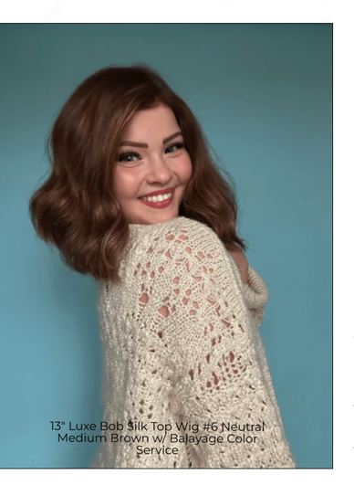 13" Luxe Bob Silk Top Wig #6 Neutral Medium Brown w/ Balayage Color Service