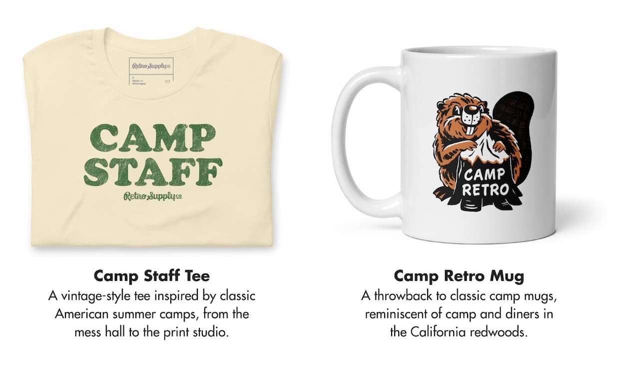 Camp Retro staff tee and mug