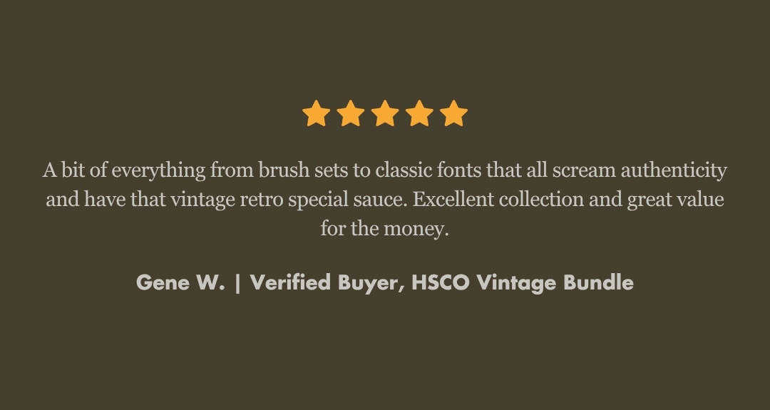 Five-star review of a Hustle Supply Co. font bundle from Gene W.