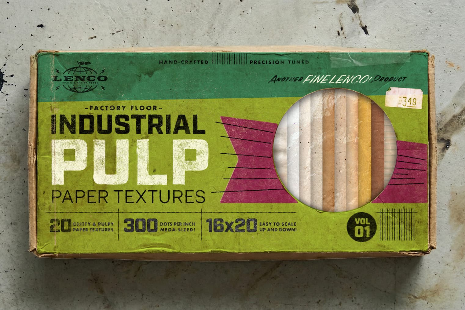 Industrial Pulp Paper Textures box containing a variety of paper textures from LENCO