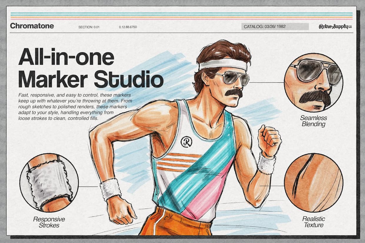 All-in-one marker studio with 80s jogger.