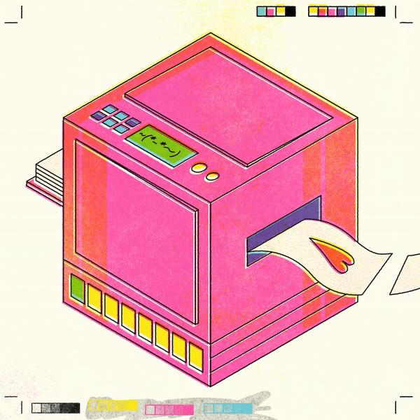 Animation of Risograph machine creating heart prints