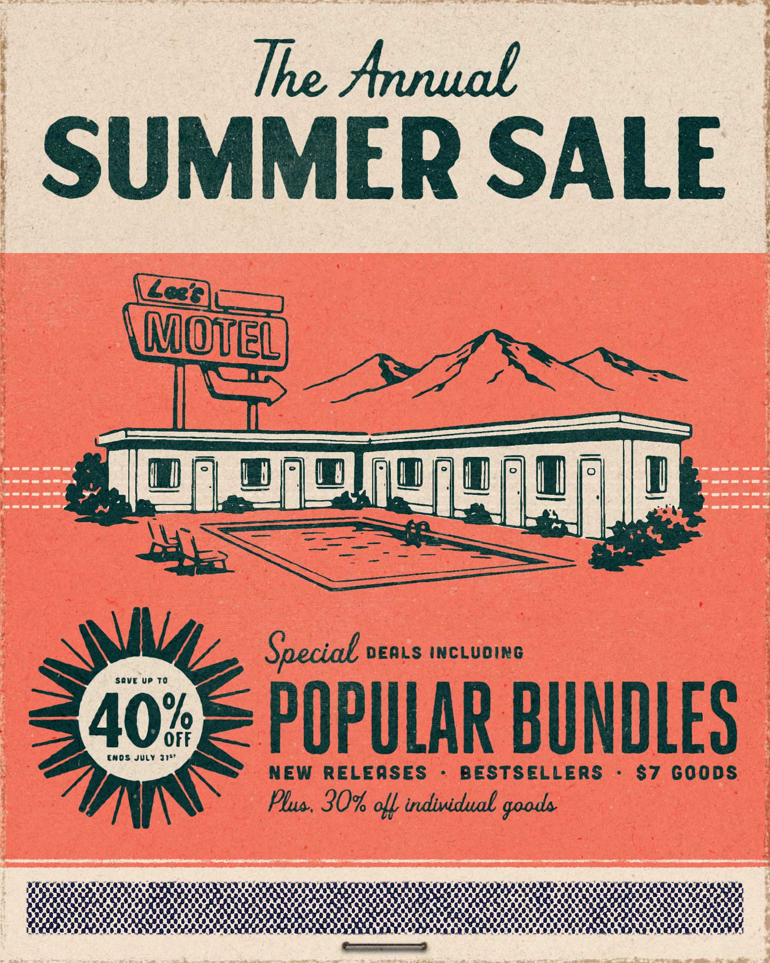 Retro matchbook design featuring the RetroSupply Summer Sale