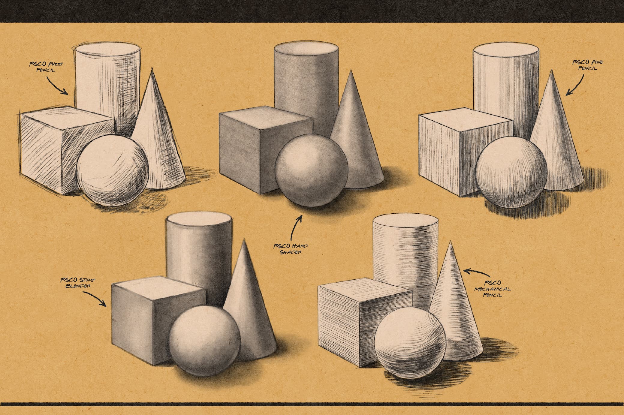 Classic form-drawing study shaded with Studio Pencils for Procreate
