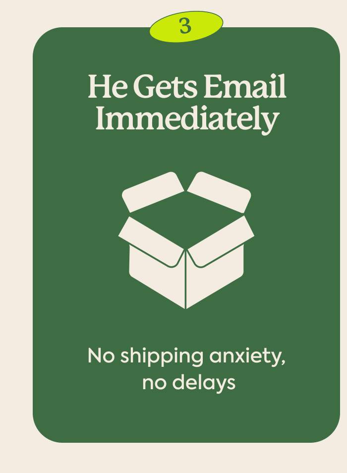 He Gets Email Immediately | No shipping anxiety no delays