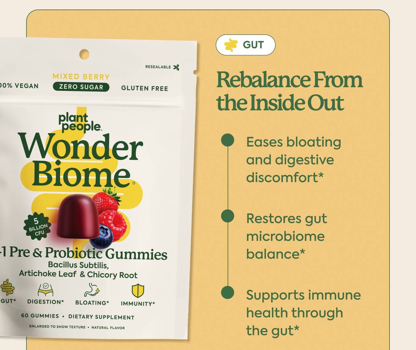 Rebalance From the Inside Out | Eases bloating and digestive discomfort* | Restores gut microbiome balance* |  Supports immune health through the gut*