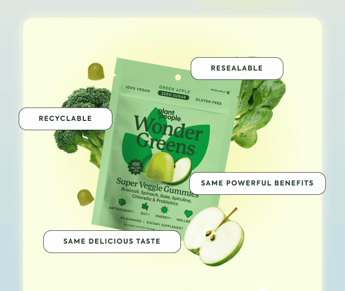 Resealable, Recyclable, Same Powerful benefits, Same Delicious taste