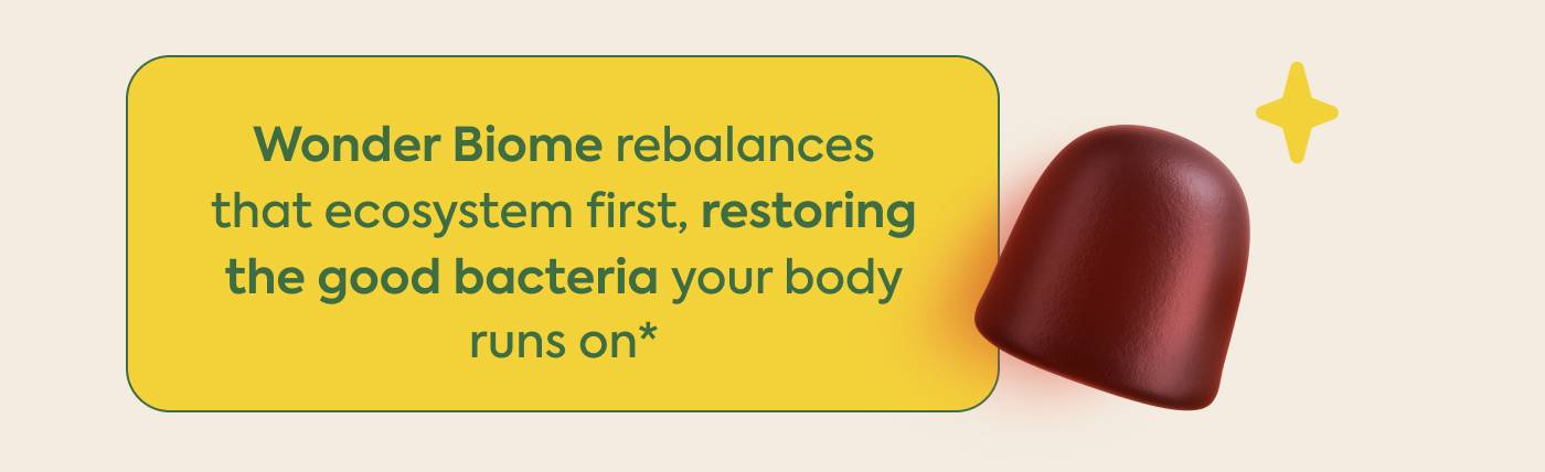 Wonder Biome rebalances that ecosystem first, restoring the good bacteria your body runs on*