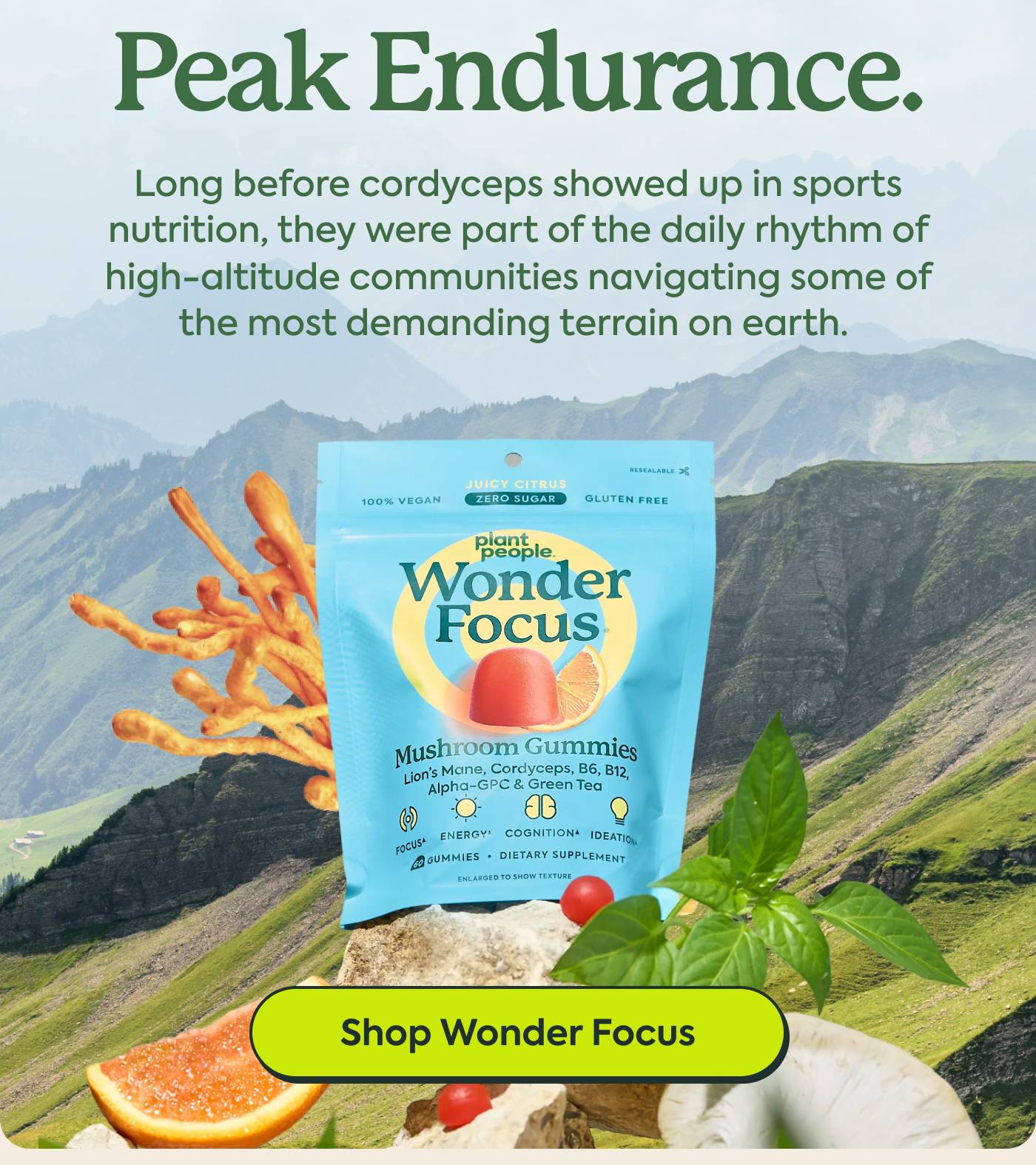 Peak Endurance. Long before cordyceps showed up in sports nutrition, they were part of the daily rhythm of high-altitude communities navigating some of the most demanding terrain on earth. Shop Wonder Focus