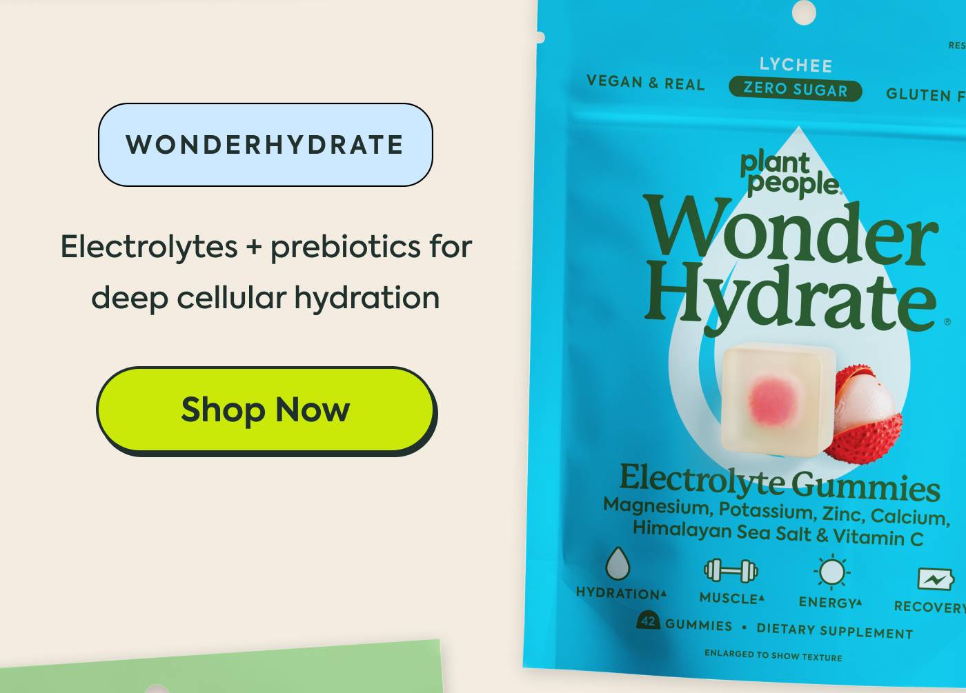 WonderHydrate: Electrolytes + prebiotics for deep cellular hydration WonderHydrate: Electrolytes + prebiotics for deep cellular hydration
