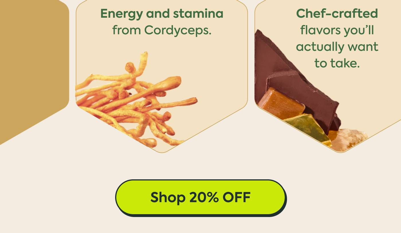 Energy and stamina from Cordyceps | Chef-crafted chocolate and mango flavors