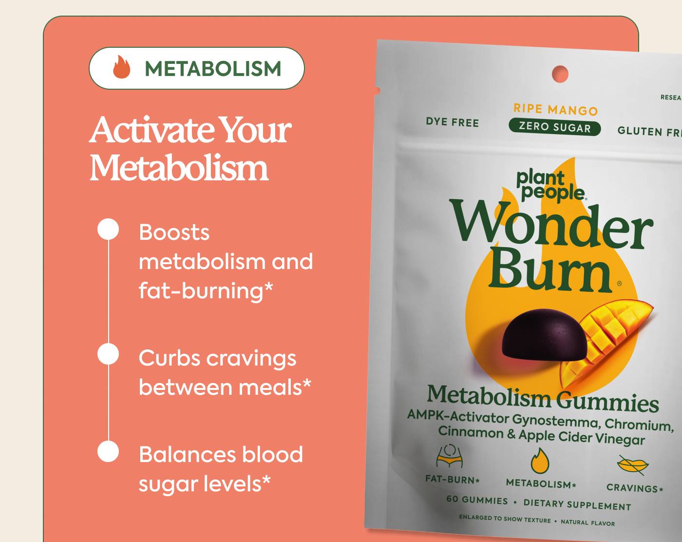 WonderBurn: Activate Your Metabolism | Boosts metabolism and fat-burning* |  Curbs cravings between meals* |  Balances blood sugar levels*