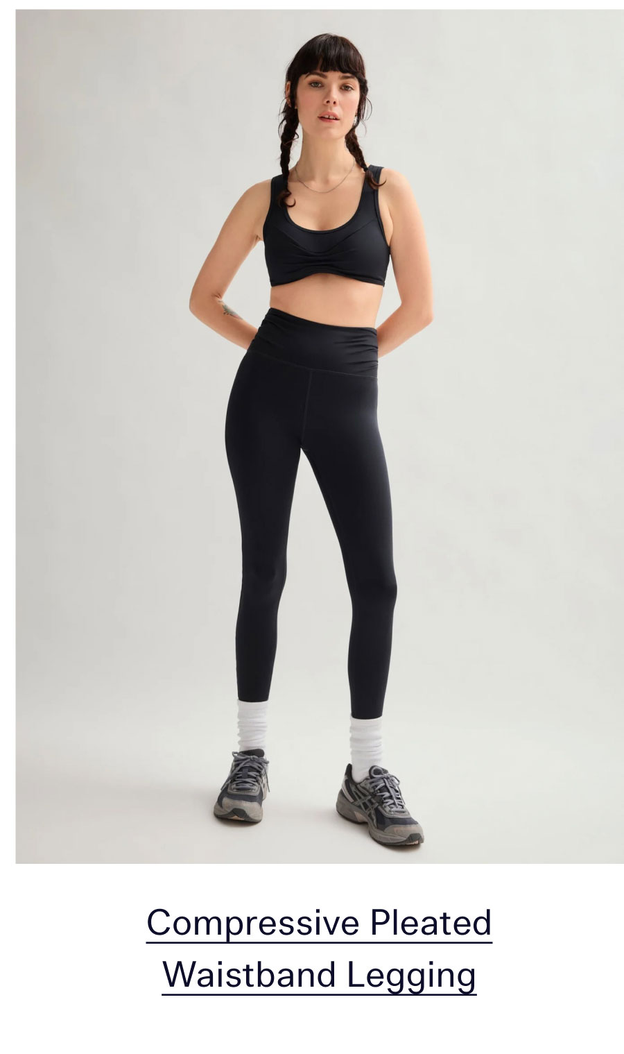 Black Compressive Pleated Waistband Legging