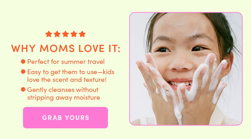 Perfect for summer travel, easy to get kids to use they love the scent and texture, gently cleanses without stripping away moisture. 