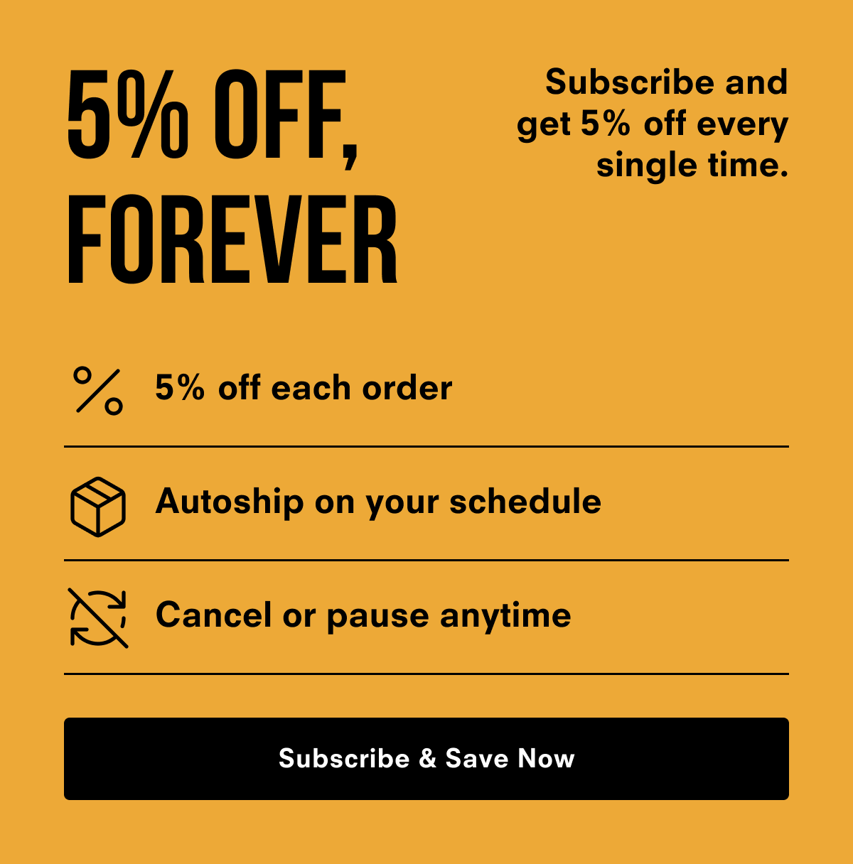 Subscribe and get 5% off every single time.