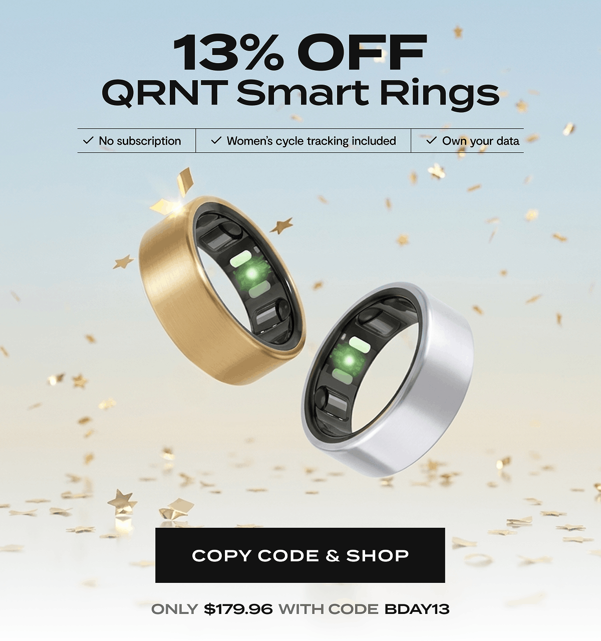 13% off QRNT Smart Rings | No subscription | Women's cycle tracking included | Own your data