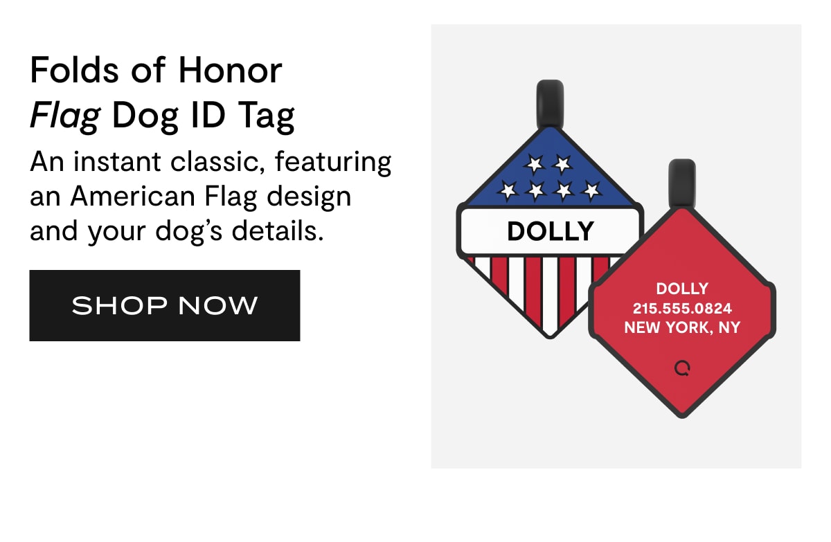 Folds of Honor Flag Dog ID Tag | An instant classic, featuring an American Flag design and your dog's details. | SHOP NOW