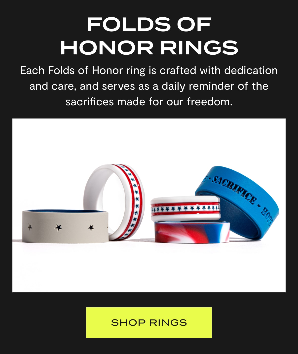 Folds of Honor Rings | Each Folds of Honor ring is crafted with dedication and care, and serves as a daily reminder of the sacrifices made for our freedom. | SHOP RINGS