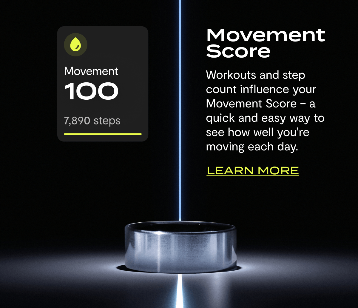  Movement Score | Workouts and step count influence your Movement Score - a quick and easy way to see how well you're moving each day. | Learn More