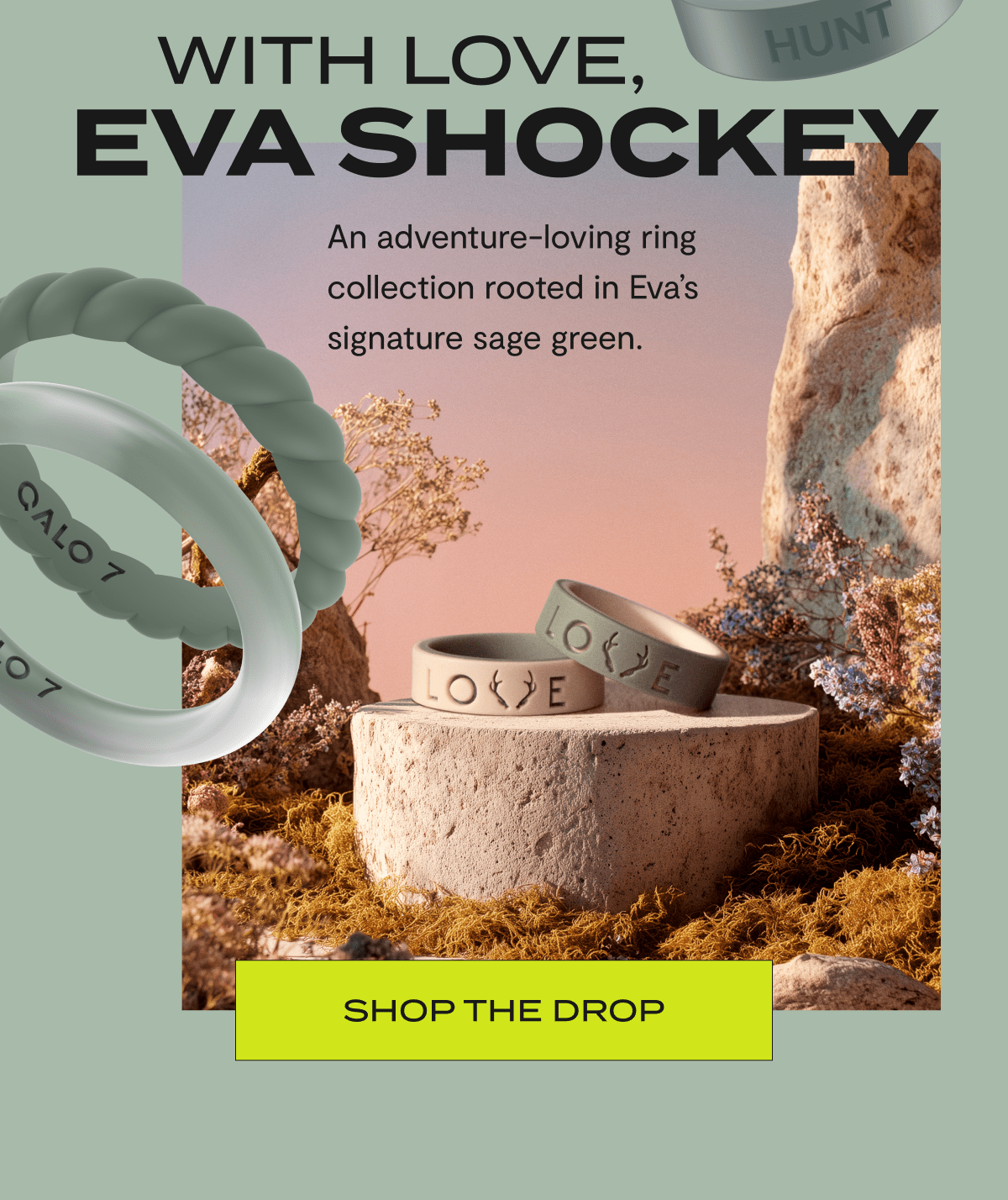 With Love, EVA SHOCKEY | An adventure-loving ring collection rooted in Eva's signature sage green. | Shop The Drop