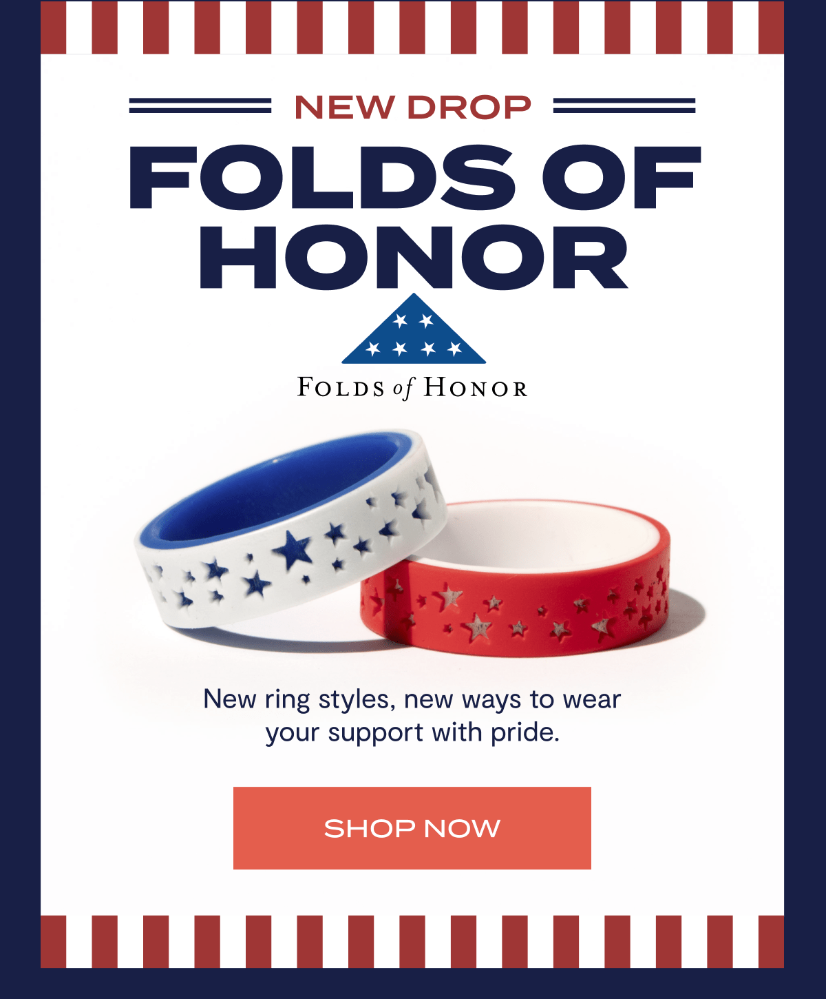 New drop | Folds of honor | new ring styles, new ways to wear your support with pride. | Shop now